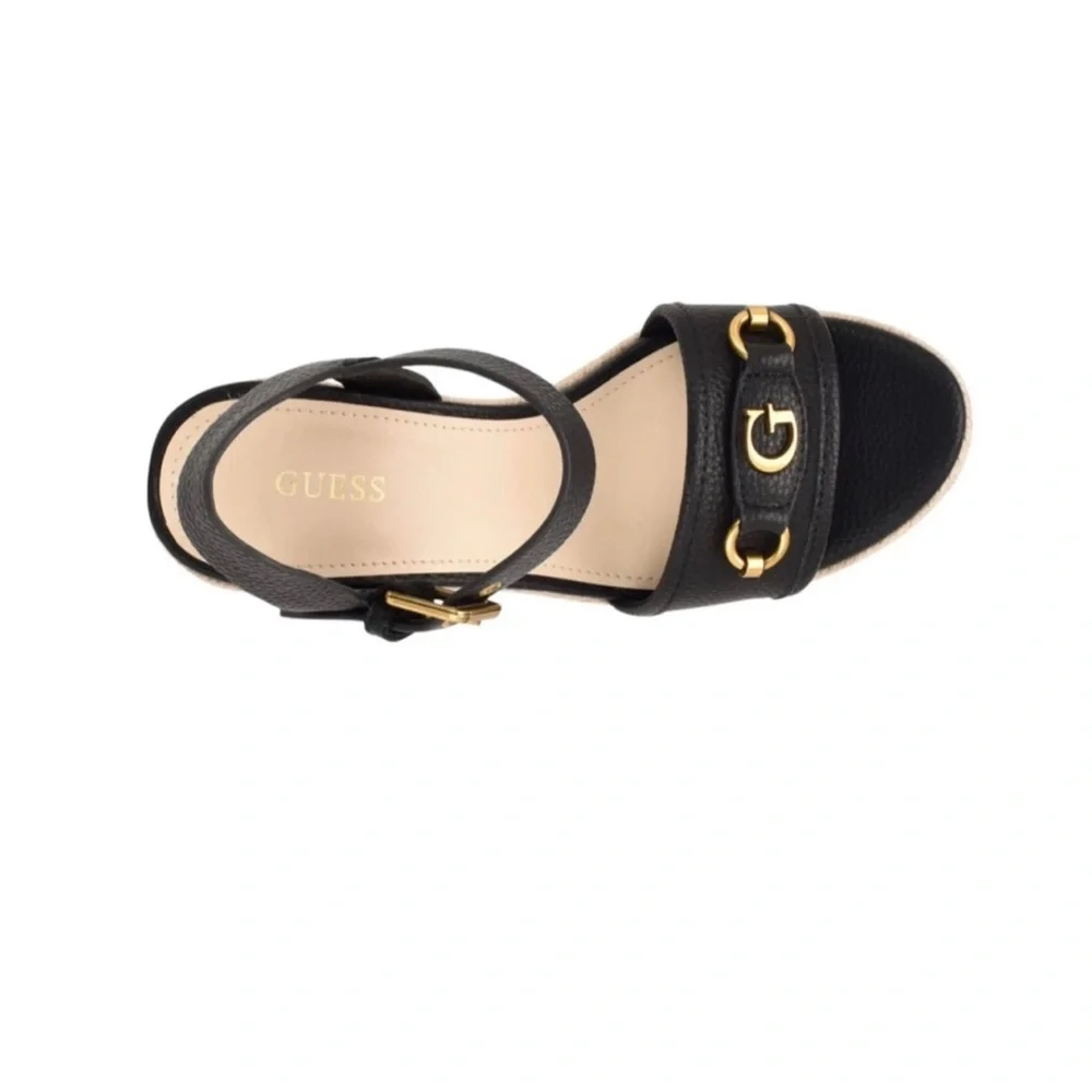 Guess Hisley Espadrille Wedge Sandal Black Size 11M NEW